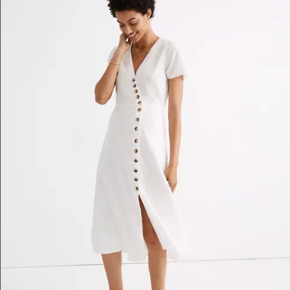 Madewell Linen Button-Wrap Midi Dress NWT